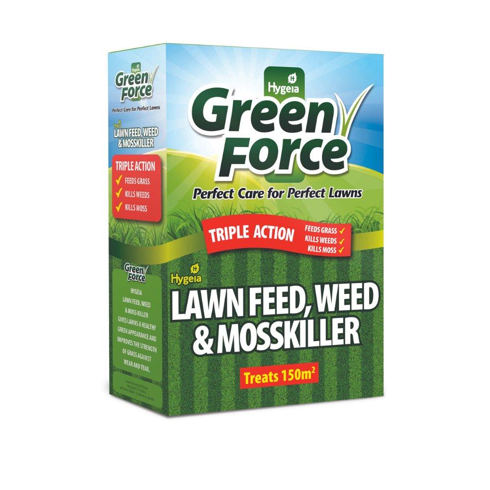 Green Force Lawn Feed, Weed & Moss Killer Triple Action 3kg Treats 150m²