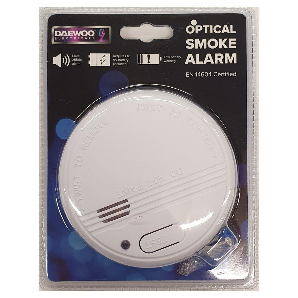 Daewoo Optical Smoke Alarm | 85db Alarm | 9V Battery | EN 14604 Certified | Low Battery Warning