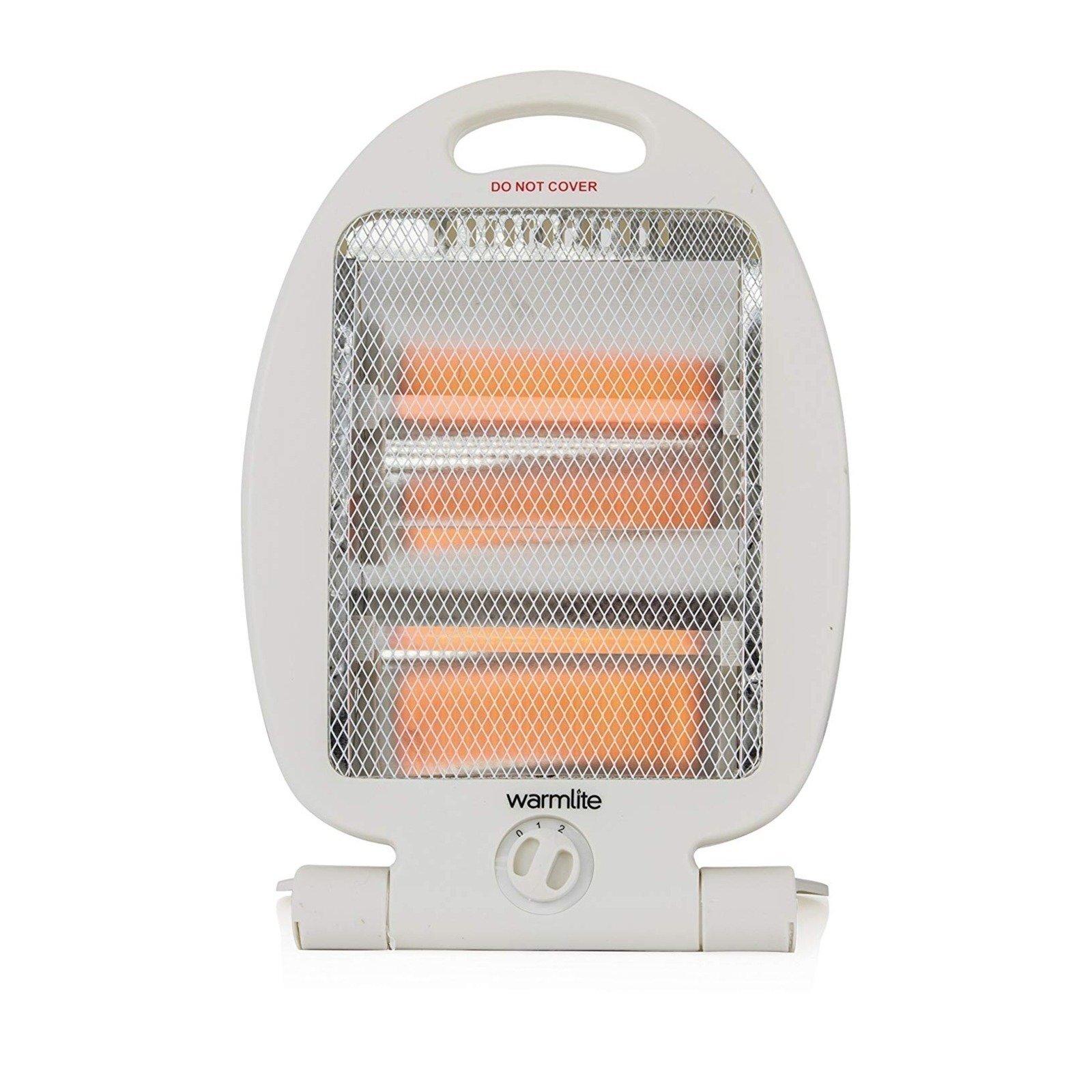 Warmlite 800W Folding Quartz Heater - Compact Radiant Heater with 400W/800W Settings, Tip-over Safety Switch, Foldable Base, Carry Handle, White