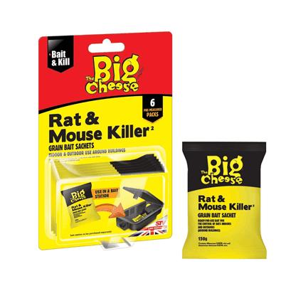 Big Cheese Rat & Mouse Killer Bait 6pk - Grain Bait Sachets for Indoor & Outdoor Use