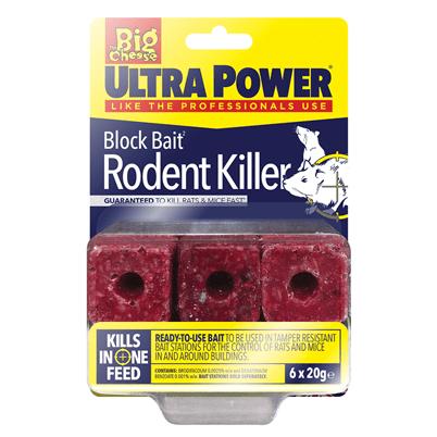 Big Cheese Ultra Power Block Bait Rodent Killer 6 x 20g Kills in One Feed