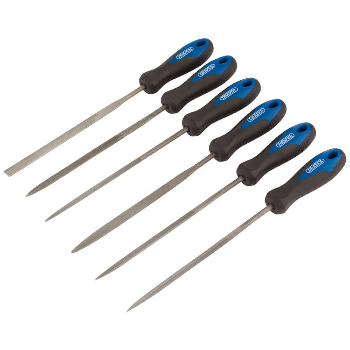 Draper Needle File Set 6pk with Molded Plastic Handles, Steel