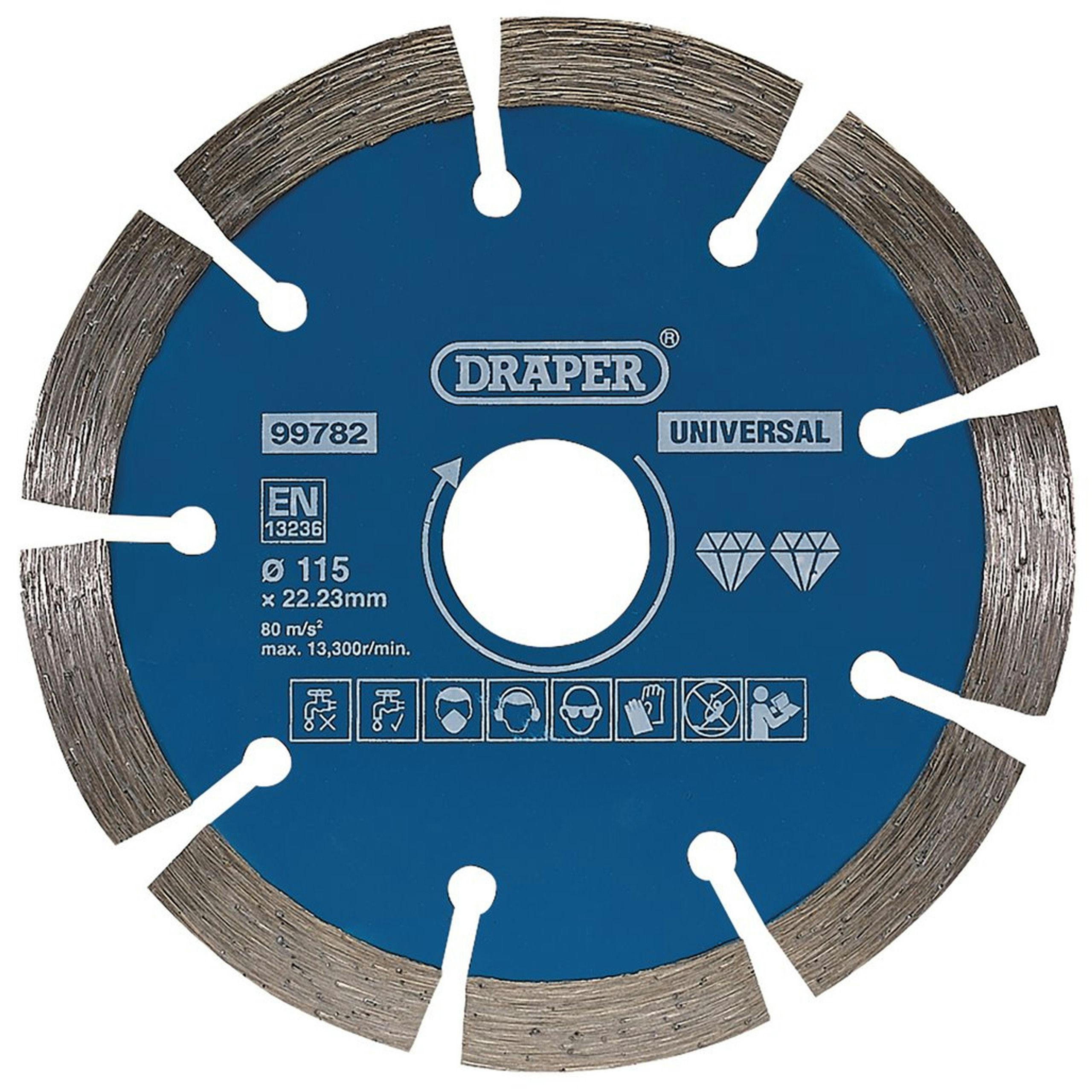 Draper 115mm Segmented Diamond Blade for Concrete, Bricks, Stone, Granite, Marble - Universal