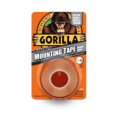 Gorilla Double Sided Mounting Tape Clear, Tough & Clear, Indoor & Outdoor, 25.4mm x 1.52 metre