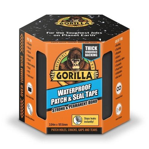 Gorilla Waterproof Patch & Seal Tape Black, Rubberised, Sticks Underwater, Works in Extreme Temperatures, Extra-Strong Adhesive