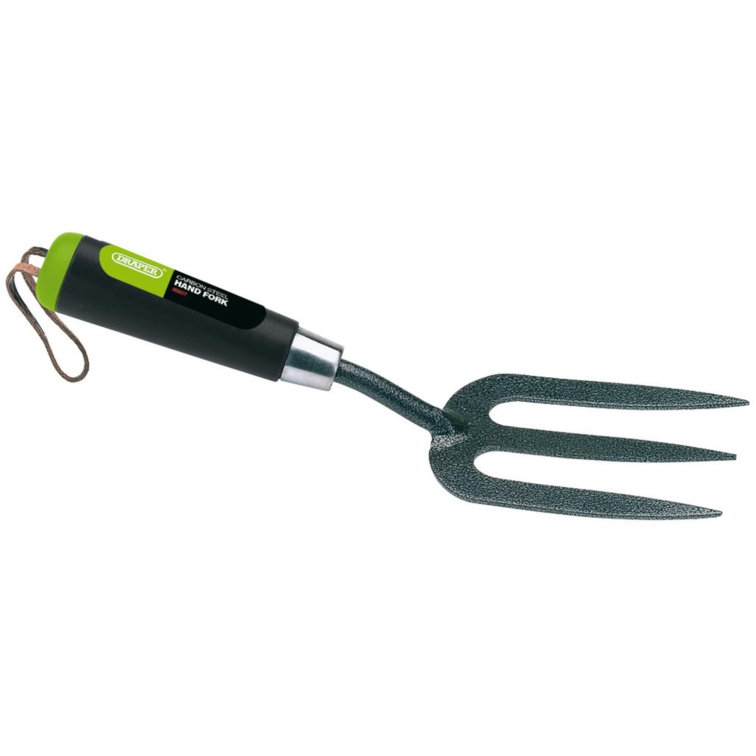 Draper Carbon Steel Hand Fork with Plastic Handle and Leather Wrist Strap - Hardened & Tempered for Professional Garden Use