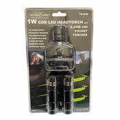 Ultralight 1W COB LED Head Torch with 2 COB LED Pocket Torches image