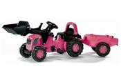 Rolly Kid Pink Pedal Tractor With Loader And Trailer image