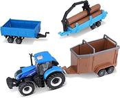 Burago New Holland Farm T7.315 Tractor With 3 Assorted Trailers 1:50 image