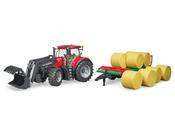 Bruder Case IH Tractor With Front Loader Bale Trailer And Bales 1:16
