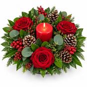 Classic Christmas Rose Candle Centrepiece