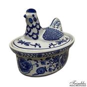 10″ Ceramic Blue & White  Chicken Jar