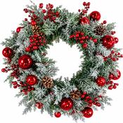 Large Red Frosted Berry &amp; Bauble Christmas Wreath image