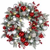Large Luxury Red &amp; Silver Frosted Christmas Wreath image