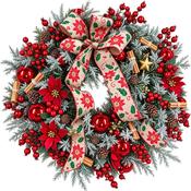Large Luxury Poinsettia &amp; Berry Frosted Christmas Wreath image