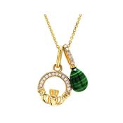 14k Gold Lab Diamond Malachite Claddagh Necklace image