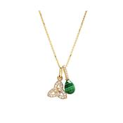 14k Gold Lab Diamond Malachite Trinity Necklace image