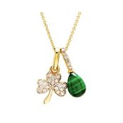 14k Gold Lab Diamond Malachite Shamrock Necklace image