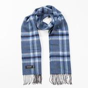 Denim &amp; Grey Plaid Merino Brushed Wool Luxury Scarf image