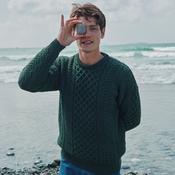 Army Green Unisex Crew Neck Aran Sweater