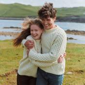 Natural Unisex Hand Knit Crew Neck Aran Sweater image