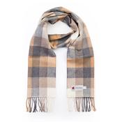 Camel Grey Stone White Block Check Merino Luxury Wool Scarf image