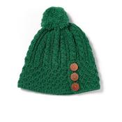 Green Aran Hat With Buttons