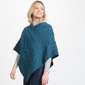 Petrol Aran Wool Poncho