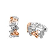 14K White &amp; Rose Gold Diamond Shamrock &amp; Trinity Knot Huggie Earrings image