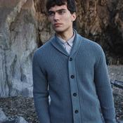 Stormy Sea Lambswool Shawl Collar Ribbed Cardigan