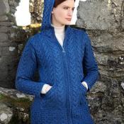 Blue Marl Aran Cardigan with Hood