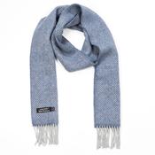 Merino &amp; Cashmere Scarf, Blue &amp; Grey Herringbone
