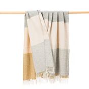 Camel &amp; Grey Square Merino &amp; Lambswool Check Blanket
