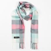 Merino Wool Scarf, Aqua &amp; Pink Block