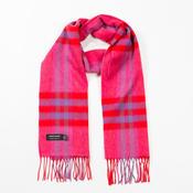 Pink and Red Check Merino Wool Scarf