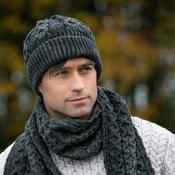 Charcoal Honeycomb Aran Wool Hat Unisex image