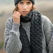 Charcoal Merino Wool Honeycomb Aran Scarf image