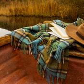 Lichen Sea Green Beige Plaid Large Wool Blanket