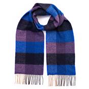 Navy Cobalt Purple Diamond Check Merino &amp; Cashmere Scarf