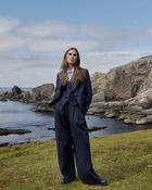 Navy Houndstooth Freya Merino Wool Short Jacket image