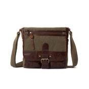 Canvas &amp; Brown Leather Buckle Cross Body Bag