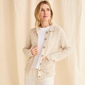 Oatmeal Cotton Linen Blend Collared Cardigan