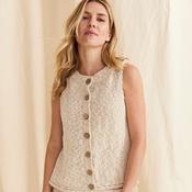 Oatmeal Cotton Linen Blend Sleeveless Cardigan