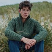 Green Unisex Hand Knit Aran Cardigan