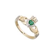 14K Gold Diamond &amp; Emerald Claddagh Ring image