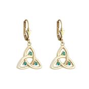 14K Gold Floating Emerald Trinity Knot Drop Earrings