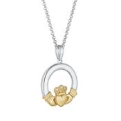 10K Gold And Sterling Silver Diamond Claddagh Necklace image