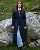 Navy &amp; Pink Windowpane Shannon Classic Full Length Wool Coat image