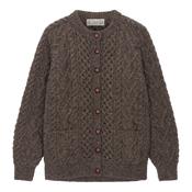 Brown Hand Knit Crew Neck Aran Cardigan