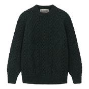 Forest Green Unisex Hand Knit Crew Neck Aran Sweater